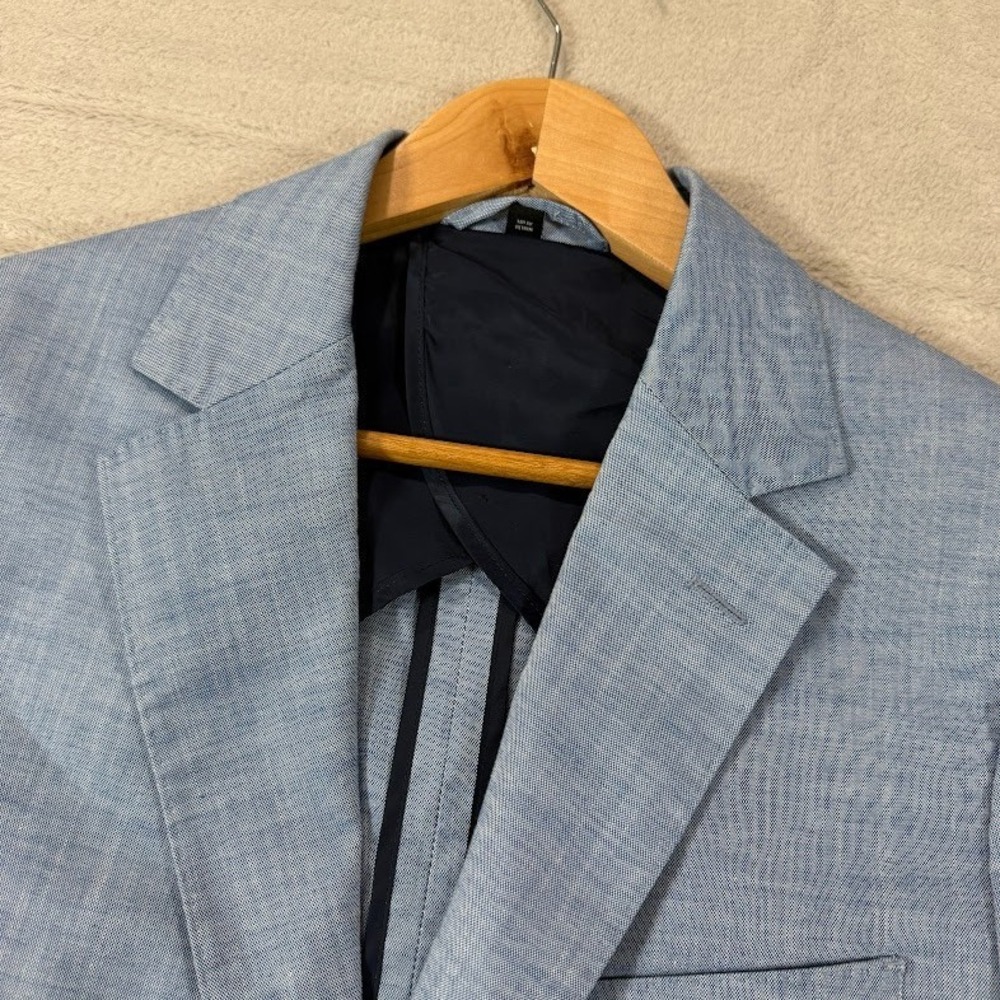 BONOBOS Mens 36S Short Slim Fit Light Blue Cotton Suit Jacket Pants 32x28 Casual - Picture 2 of 16
